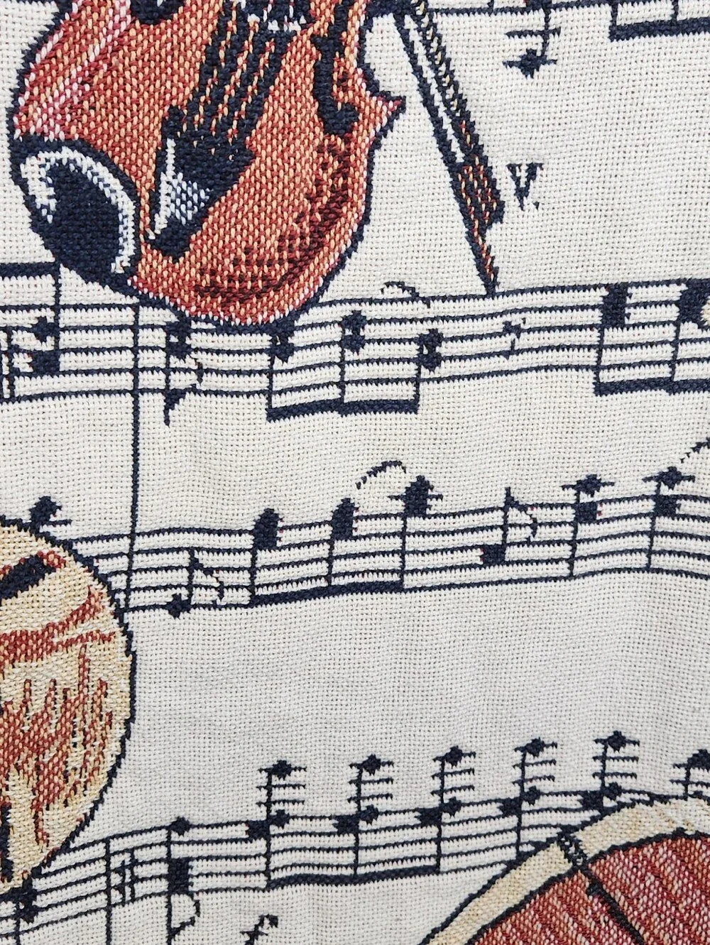Goodwin weavers Musical Instruments Tapestry Throw Cream Brown USA Made